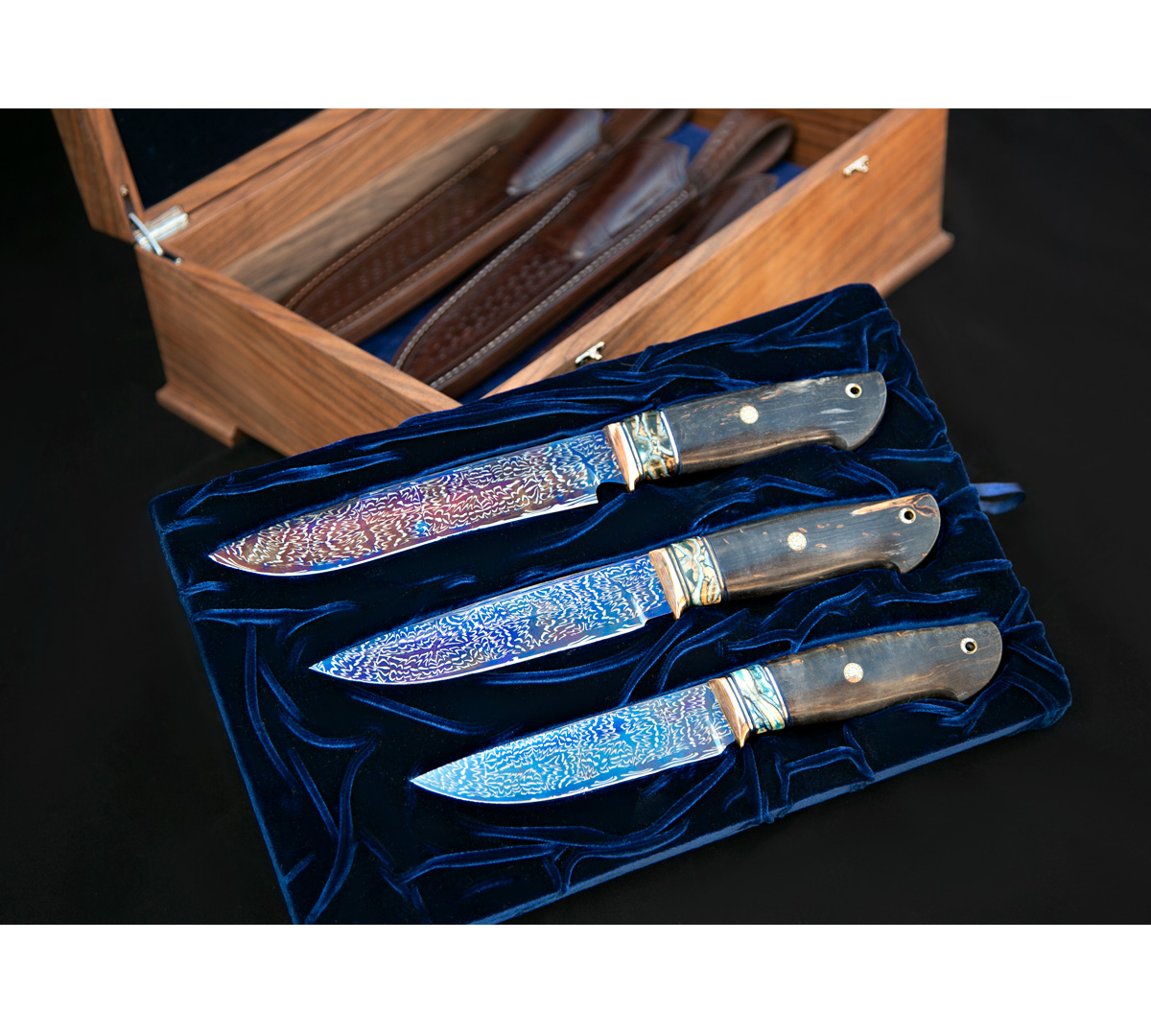 Набор ножей из мозаичной дамасской стали