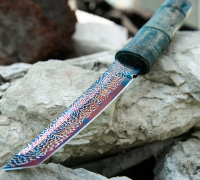 Нож Танто из мозаичной дамасской стали